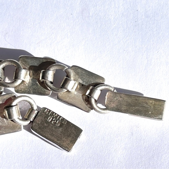 Vintage Mexico Sterling Silver Multi-Colored Gemstones Square Panels Bracelet - Picture 8 of 10